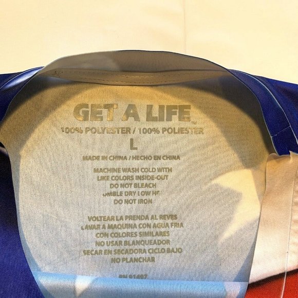 Get A Life T Shirt Mens Large American Flag All Over Print Short Sleeve USA NEW - Picture 3 of 10